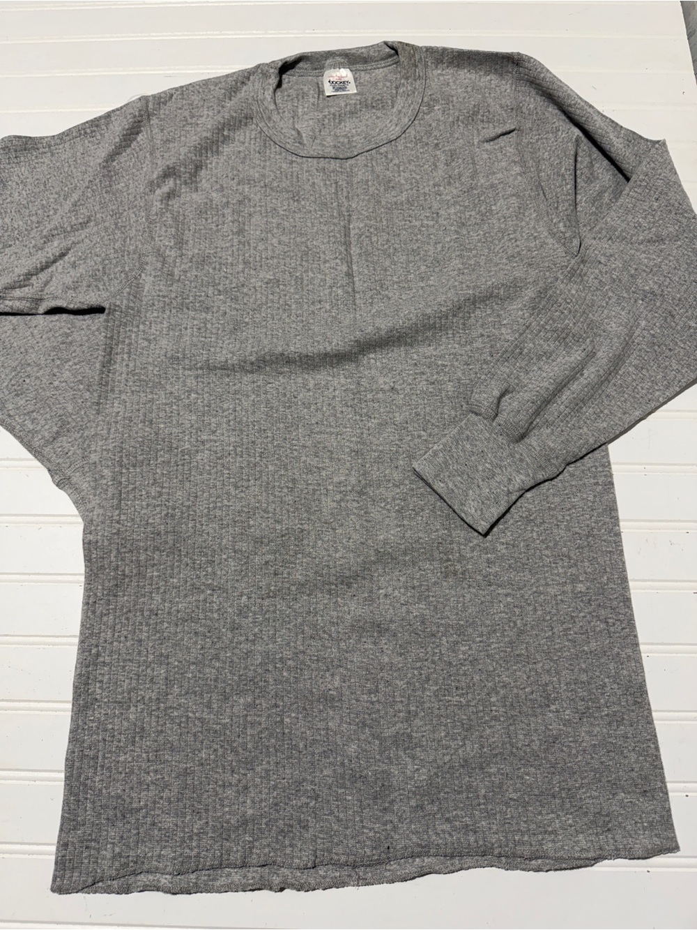 Vintage Jockey Ribbed Thermal Long Sleeve Shirt - Made in USA - Gray - Size XL